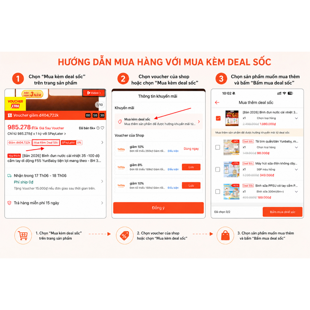 [Bản 2026] Bình đun nước cài nhiệt 35 -100 độ cầm tay di động F55 YunBaby tiện lợi mang theo - BH 3 năm