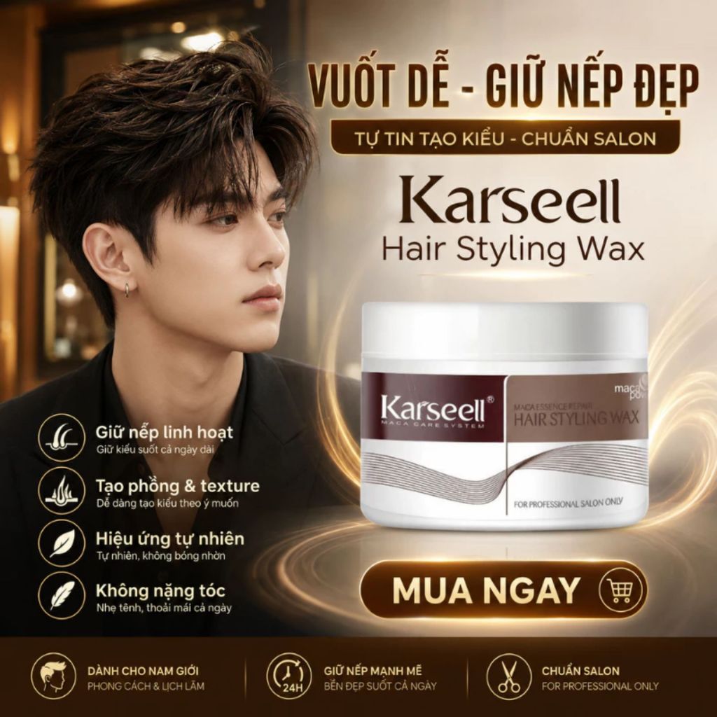Wax Vuốt Tóc KARSEELL 100g | Tạo Kiểu Nam, Giữ Form Tóc Tự Nhiên, Dễ Gội Rửa