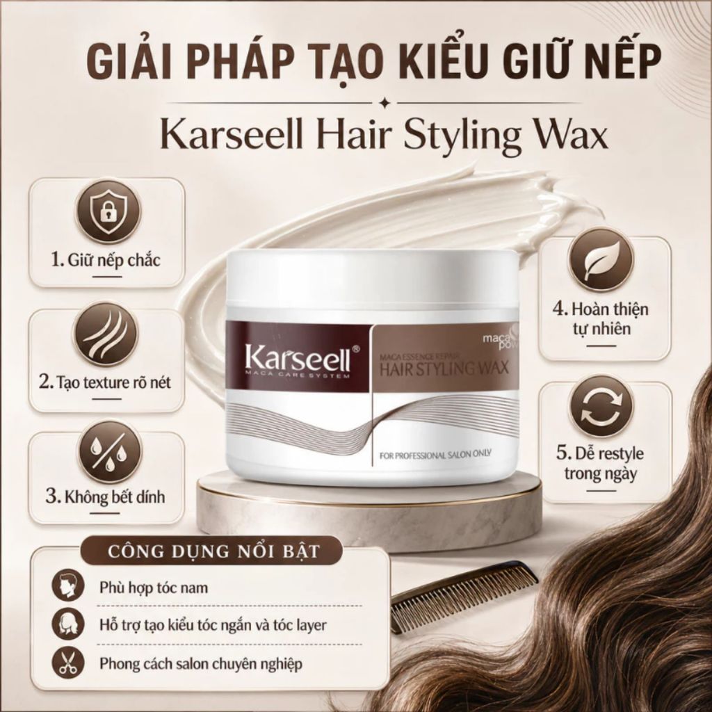 Wax Vuốt Tóc KARSEELL 100g | Tạo Kiểu Nam, Giữ Form Tóc Tự Nhiên, Dễ Gội Rửa