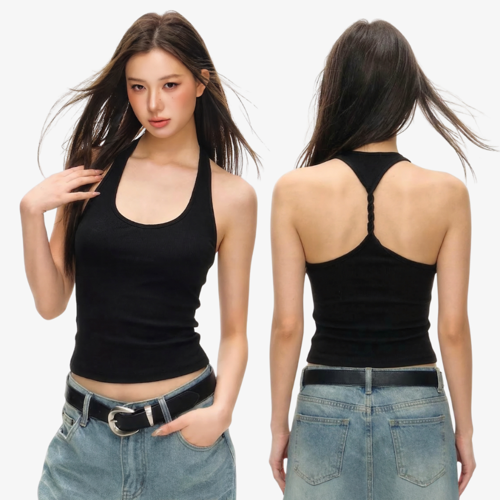 Áo 3 Lỗ Nữ Cổ Chữ U Dáng Ôm Lưng Kiểu Xoắn Dây Cá Tính By ChaBon CB30