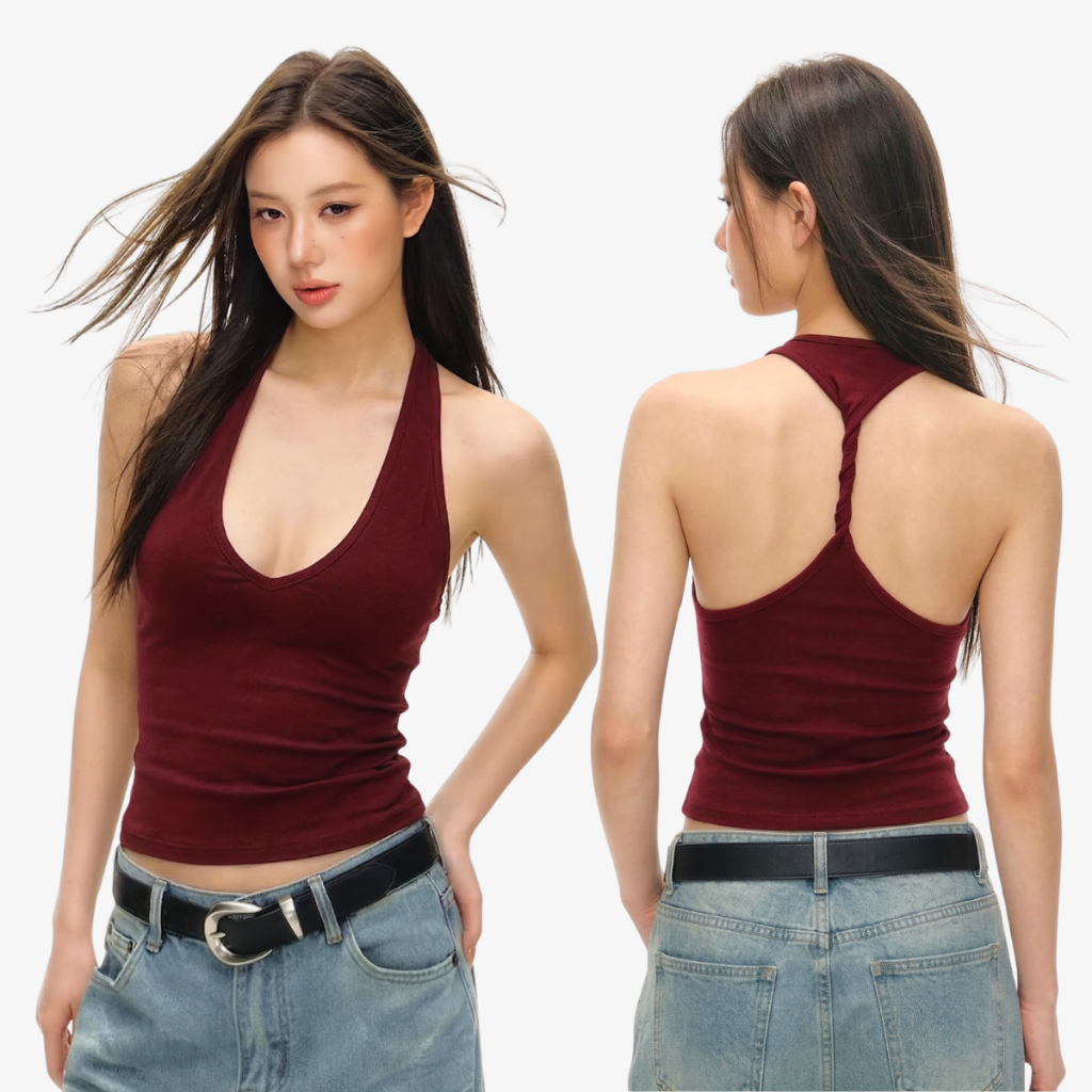Áo 3 Lỗ Nữ Cổ Chữ U Dáng Ôm Lưng Kiểu Xoắn Dây Cá Tính By ChaBon CB30