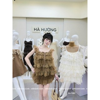 Siêu phẩm lưới phối ren set xinh đẹp 2 màu nâu kem nhẹ nhàng tôn da trắng dáng xinh tiểu thư sang xịn - Baotrang.clothes