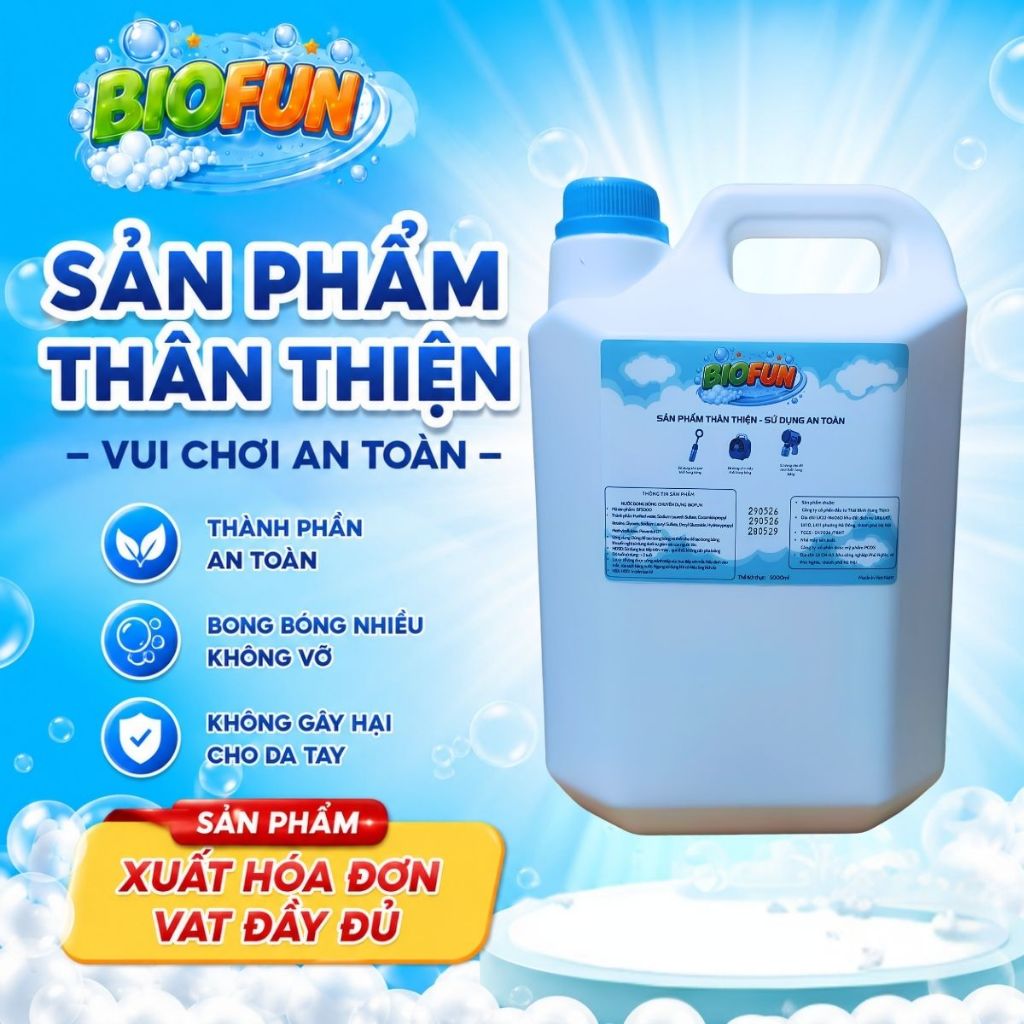 Nước bong bóng chuyên dụng BIOFUN dùng cho máy thổi sự kiện và đồ chơi trẻ em Bubble  can 5 lít