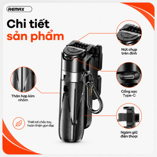 REMAX P80 Gậy Chụp Ảnh Mini 360° Kèm Remote Sạc Type-C Giá Đỡ Để Bàn