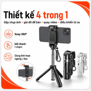 REMAX P80 Gậy Chụp Ảnh Mini 360° Kèm Remote Sạc Type-C Giá Đỡ Để Bàn