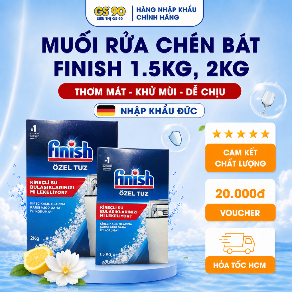 [TẶNG BÌNH GIỮ NHIỆT] Muối Rửa Chén Bát Làm Mềm Nước 1.5kg, 2kg Finish Salt Hàng Chính Hãng Nhập Khẩu Đức
