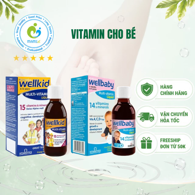 Vitamin tổng hợp Wellbaby cho bé 6 tháng tới 4 tuổi /Wellkid cho trẻ 4-12 tuổi (150ml) , UK