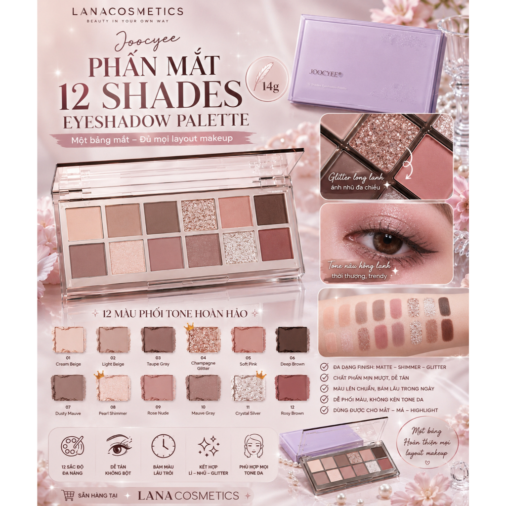 Phấn mắt Joocyee 12 Shades Eyeshadow Palette - 14g