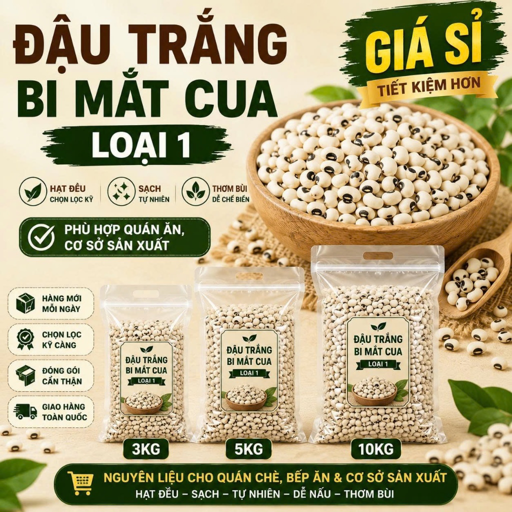 [Sỉ] Đậu Trắng Mắt Cua Gia Đình / Quán Ăn – Hạt Đẹp Không Lẫn – Thơm Bùi Tự Nhiên