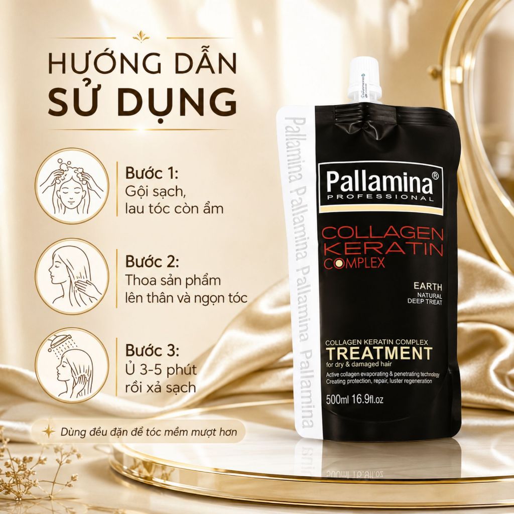 Kem Ủ Tóc Pallamina Collagen Keratin 500ml | Dưỡng Ẩm Tóc Khô Xơ, Mềm Mượt Chuẩn Salon