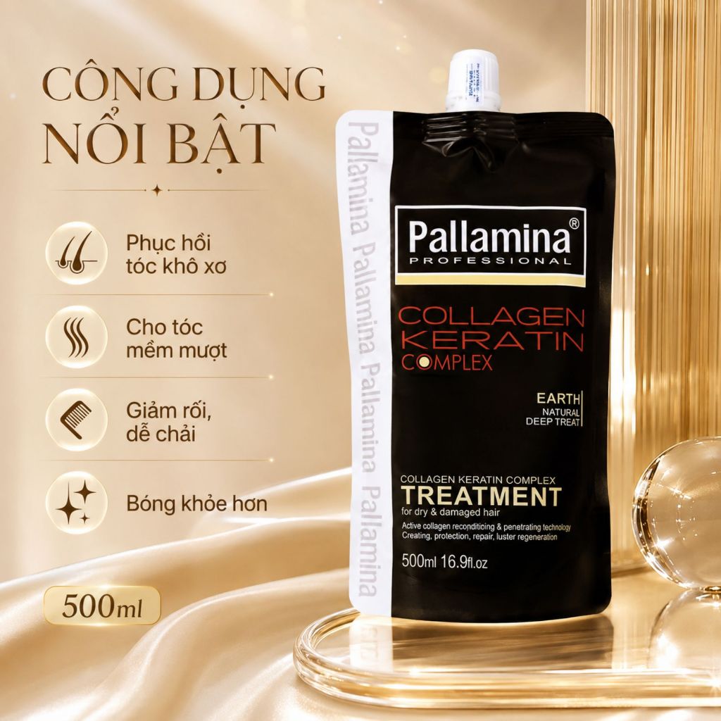 Kem Ủ Tóc Pallamina Collagen Keratin 500ml | Dưỡng Ẩm Tóc Khô Xơ, Mềm Mượt Chuẩn Salon