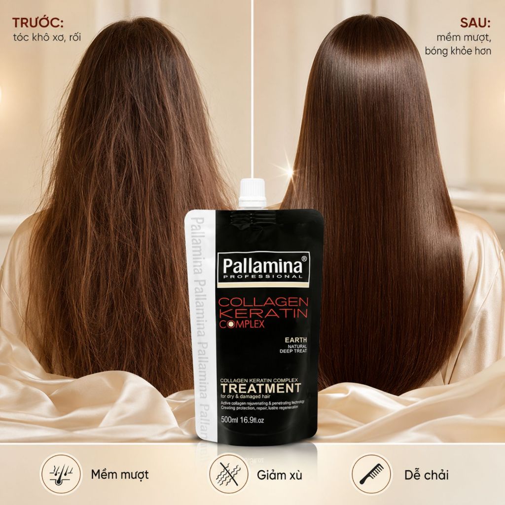 Kem Ủ Tóc Pallamina Collagen Keratin 500ml | Dưỡng Ẩm Tóc Khô Xơ, Mềm Mượt Chuẩn Salon