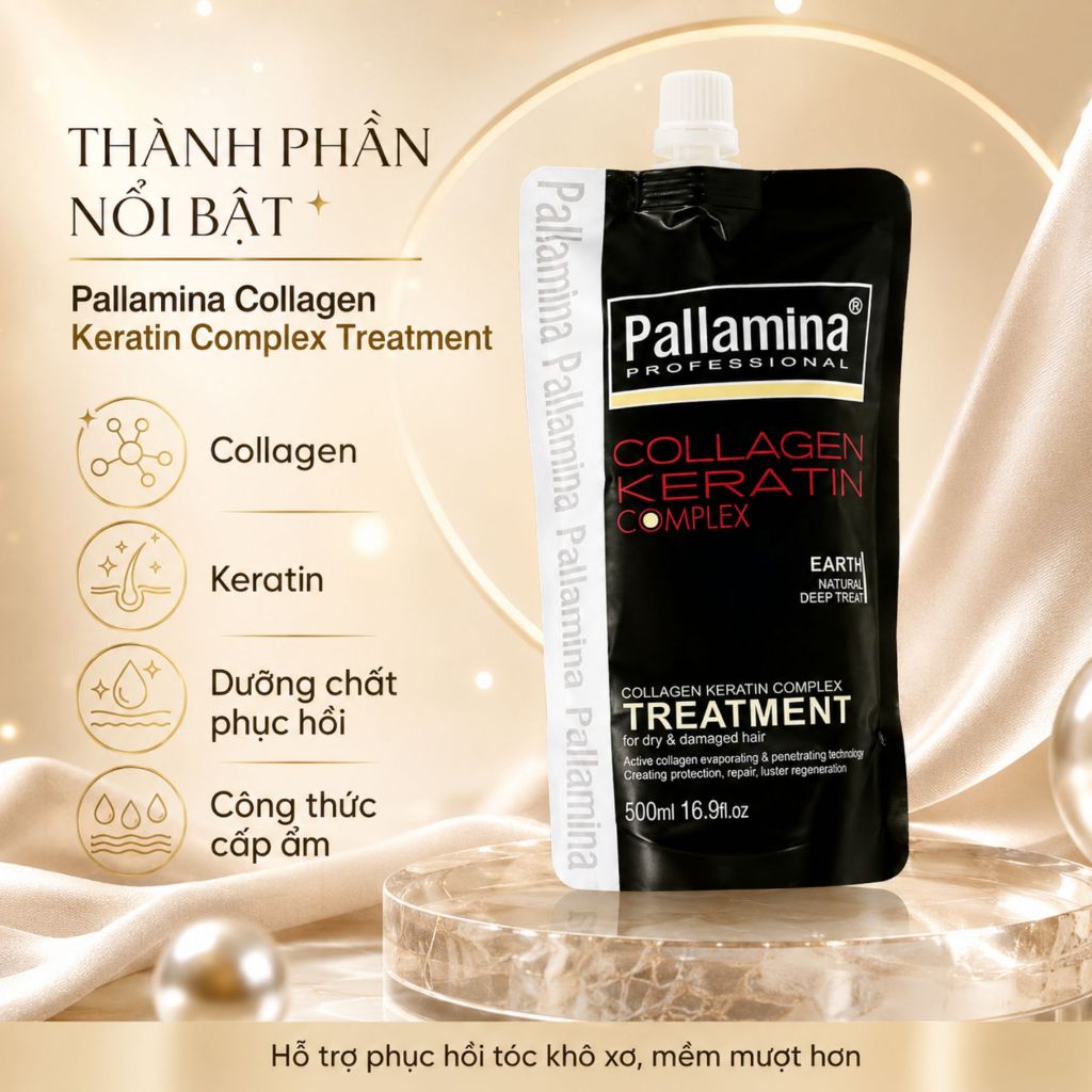 Kem Ủ Tóc Pallamina Collagen Keratin 500ml | Dưỡng Ẩm Tóc Khô Xơ, Mềm Mượt Chuẩn Salon