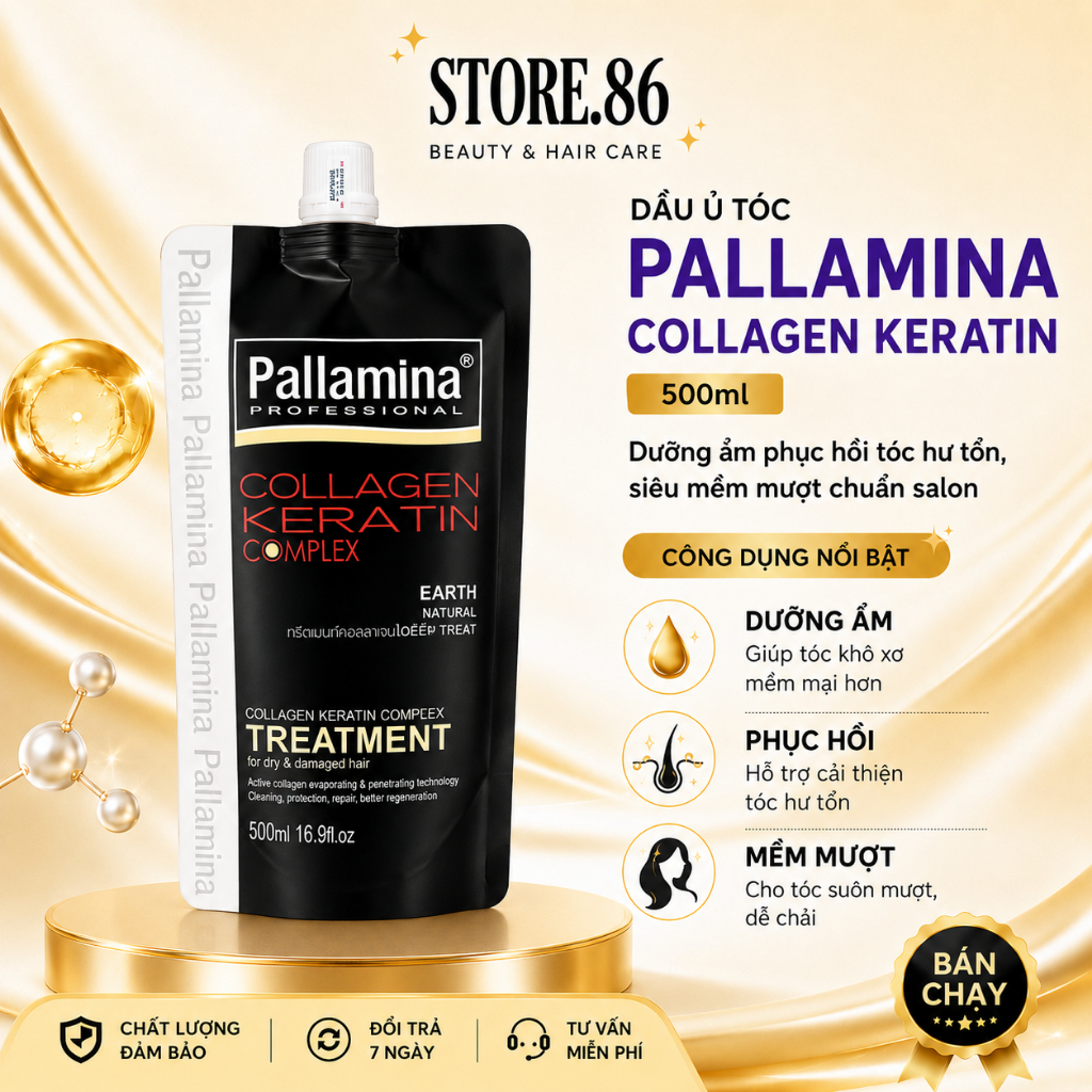 Kem Ủ Tóc Pallamina Collagen Keratin 500ml | Dưỡng Ẩm Tóc Khô Xơ, Mềm Mượt Chuẩn Salon