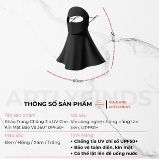 Khẩu Trang Che Kín Mặt 360 Độ Chống Tia UV UPF50+ APTLYFINDS Vải Lụa Băng, Chống Nắng Toàn Diện