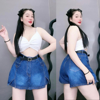 Quần Giả Váy Jeans Bigsize Nữ Dáng Váy Mini Ngắn Vải Jean Mềm Cạp Cao Tôn Dáng GV2/GV3