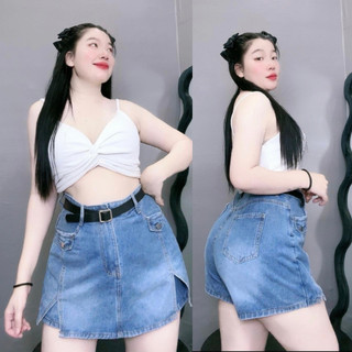 Quần Giả Váy Jean Nữ CÓ BIGSIZE Dáng Váy Mini Ngắn Lưng Cao Xẻ Tà Vải Jean Mềm Mại GV2