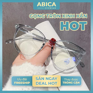 Gọng kính cận mắt kính tròn nam nữ chống tia UV và ánh sáng xanh thời trang Hàn Quốc thay được tròng cận ABICA 574