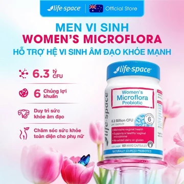 Life-Space Women's Microflora Probiotic, Men vi sinh phụ khoa, Cân bằng hệ vi sinh vùng kín, lọ 60 viên（EXP 4 2027）