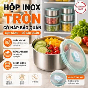Combo 3 Hộp inox hình TRÒN đựng đồ ăn để tủ lạnh ngăn mùi, có nắp dễ dàng bảo quản