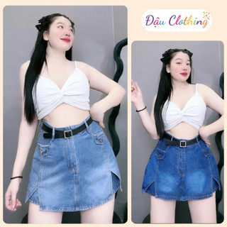 Quần Giả Váy Jean Nữ CÓ BIGSIZE Dáng Váy Mini Ngắn Lưng Cao Xẻ Tà Vải Jean Mềm Mại GV2