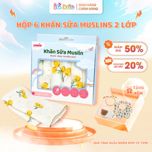 Hộp 6 Khăn Sữa Muslin 2 Lớp Cho Bé IQKAO – Mềm Mịn, Thấm Hút Tốt, Size 30x30cm, An Toàn Cho Trẻ Sơ Sinh