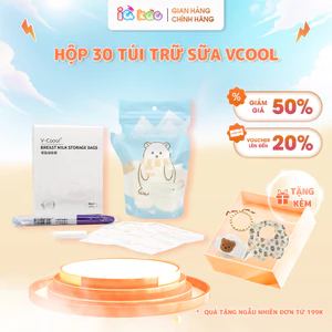 Hộp 30 túi trữ sữa mẹ VCOOL - có vòi rót, nhựa an toàn, khóa zip chống tràn tiện lợi, vạch chia dung tích 180ml IQKAO