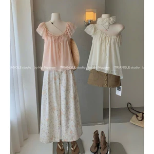 TRIANGLE - Pinky Top (Cân nhắc kỹ, return is not welcomed) Áo tơ tay hến style nữ tính, thanh lịch xuân hè