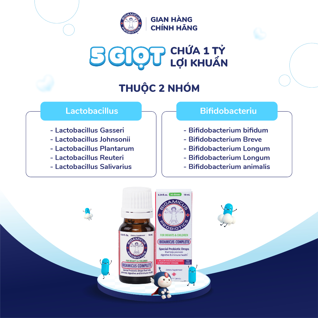 BioAmicus Complete 10 Chủng Hỗ Trợ Cải Thiện Hệ Vi Sinh Đường Ruột Cho Bé - Men Vi Sinh Cho Bé