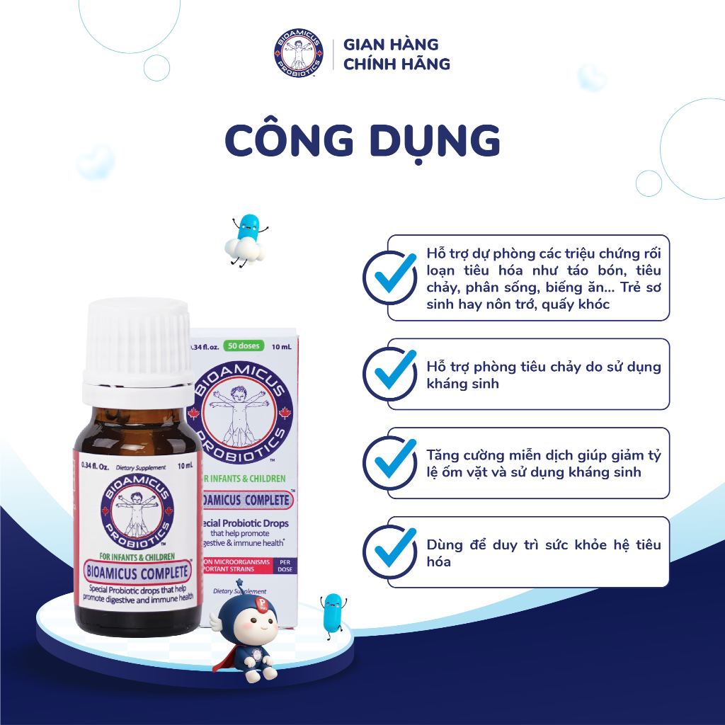 BioAmicus Complete 10 Chủng Hỗ Trợ Cải Thiện Hệ Vi Sinh Đường Ruột Cho Bé - Men Vi Sinh Cho Bé