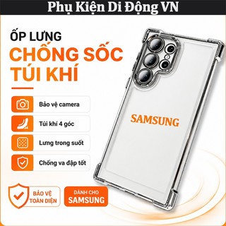 Ốp lưng Samsung trong suốt chống sốc túi khí 4 góc kèm kính camera cho S26 S25 S24 S23 Ultra Plus A55 A54 A35 A25 A15