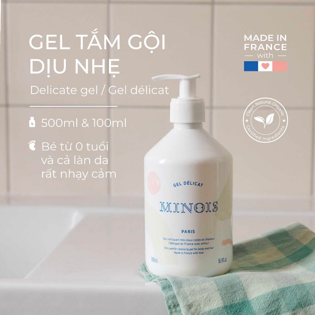 Gel tắm gội dịu nhẹ Minois Paris Delicate  Gel 500ml