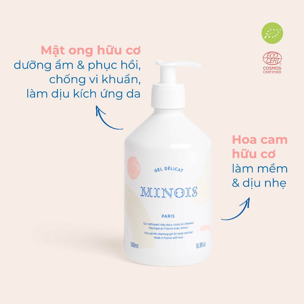 Gel tắm gội dịu nhẹ Minois Paris Delicate  Gel 500ml