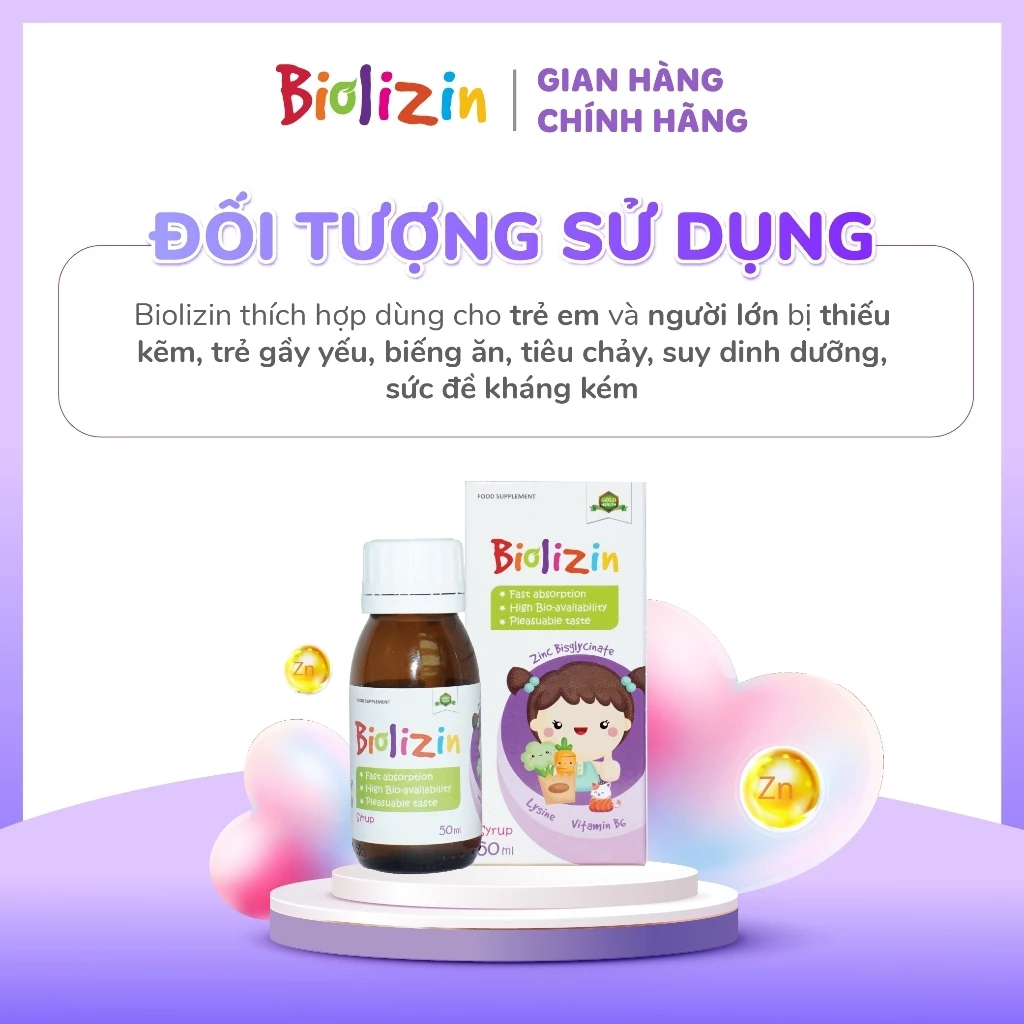 Kẽm Biolizin Cho Bé 50ml - Hỗ Trợ Bé Tăng Đề Kháng, Ăn Ngon, Bổ Sung Kẽm Lysine B6, Vị Đào Dễ Uống