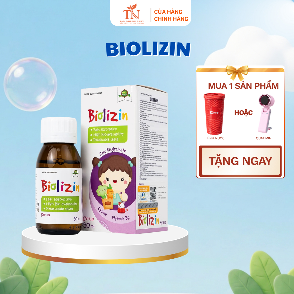 Kẽm Biolizin Cho Bé 50ml - Hỗ Trợ Bé Tăng Đề Kháng, Ăn Ngon, Bổ Sung Kẽm Lysine B6, Vị Đào Dễ Uống