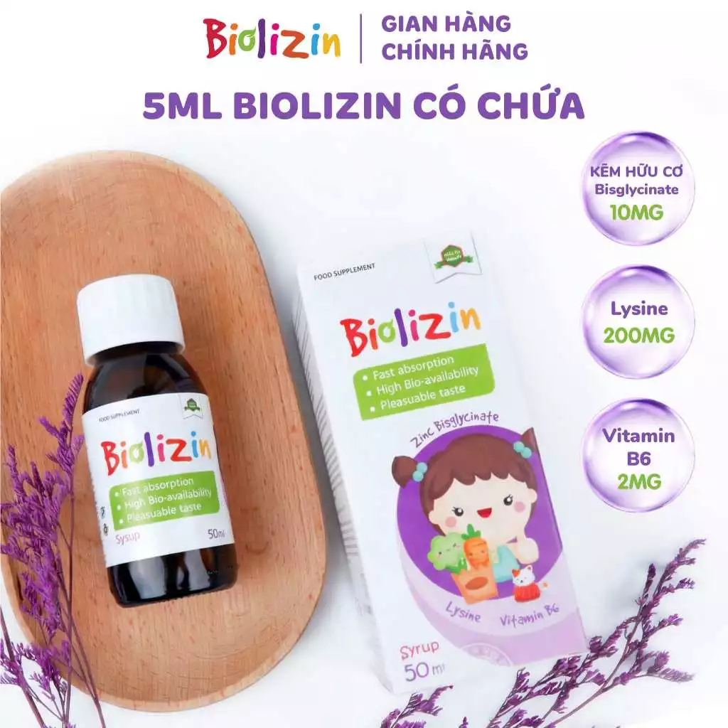 Kẽm Biolizin Cho Bé 50ml - Hỗ Trợ Bé Tăng Đề Kháng, Ăn Ngon, Bổ Sung Kẽm Lysine B6, Vị Đào Dễ Uống
