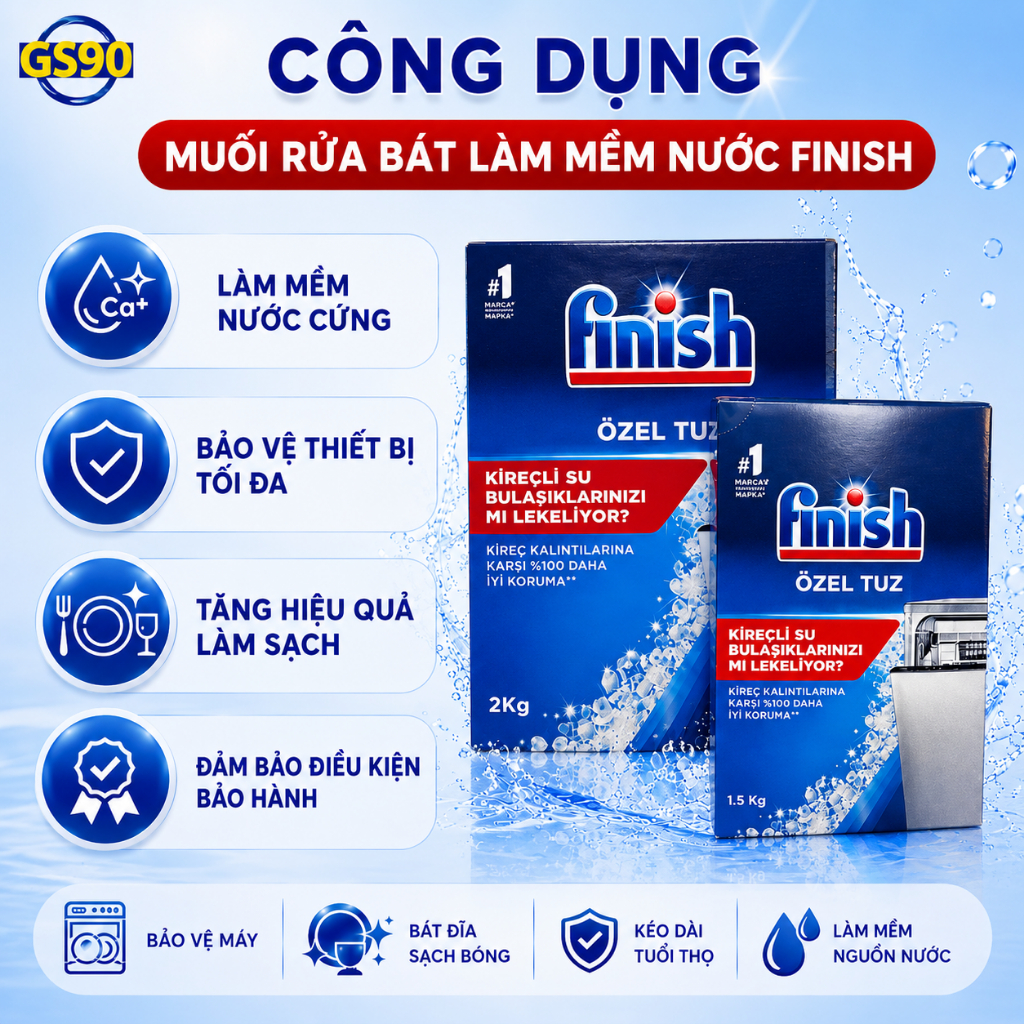 [TẶNG BÌNH GIỮ NHIỆT] Muối Rửa Chén Bát Làm Mềm Nước 1.5kg, 2kg Finish Salt Hàng Chính Hãng Nhập Khẩu Đức