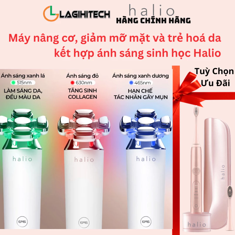 Máy Nâng Cơ, Giảm Mỡ Mặt & Trẻ Hoá Da kết hợp Ánh Sáng Sinh Học Halio RevitaWave Skin Rejuvenator -BH 2 năm - Chính Hãng — ảnh 1