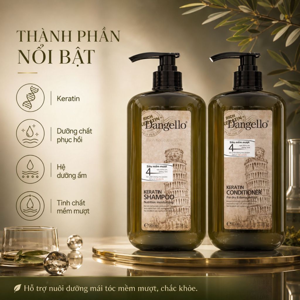 Combo dầu gội xả DANGELLO Collagen hỗ trợ dưỡng ẩm tóc, giúp giảm rụng tóc, giảm gàu, giảm dầu