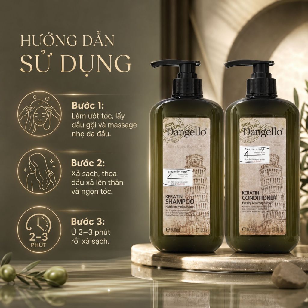 Combo dầu gội xả DANGELLO Collagen hỗ trợ dưỡng ẩm tóc, giúp giảm rụng tóc, giảm gàu, giảm dầu