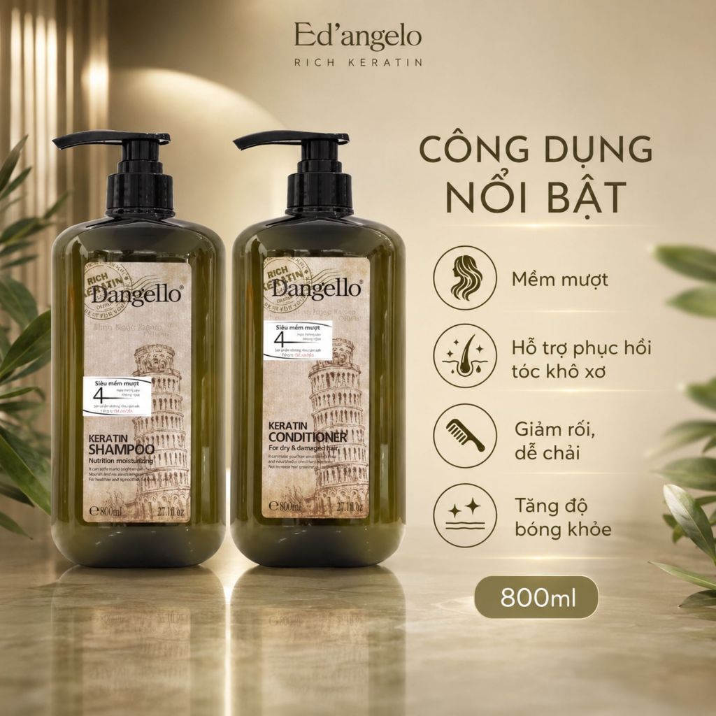 Combo dầu gội xả DANGELLO Collagen hỗ trợ dưỡng ẩm tóc, giúp giảm rụng tóc, giảm gàu, giảm dầu