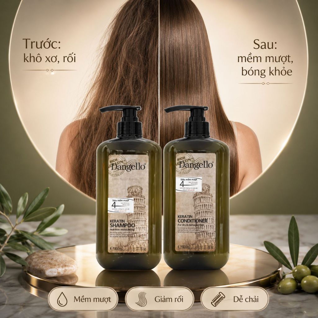 Combo dầu gội xả DANGELLO Collagen hỗ trợ dưỡng ẩm tóc, giúp giảm rụng tóc, giảm gàu, giảm dầu