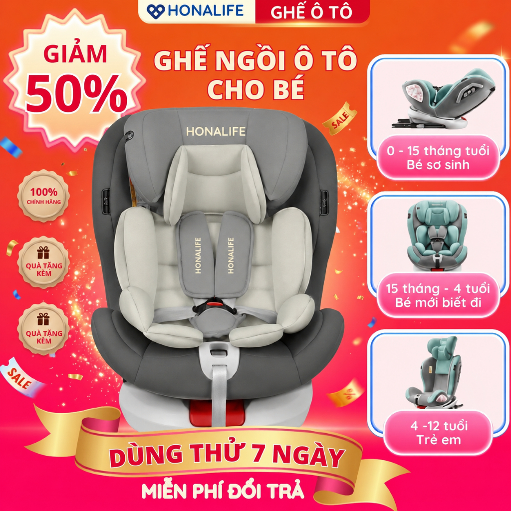 Ghế ngồi ô tô Honalife, bảo hành 24 tháng đạt chuẩn i-Size , dễ dàng tháo lắp tiện lợi