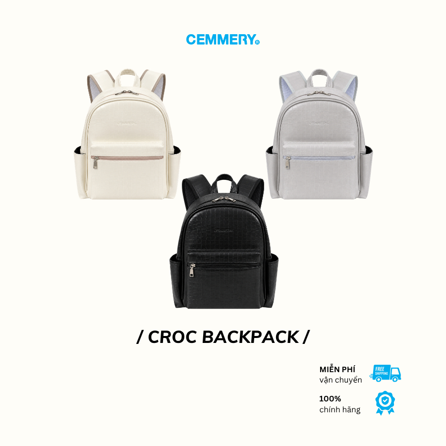 Balo CEMMERY Local Brand Chính Hãng Croc Backpack Da PVC Vân Cá Sấu Đựng Vừa Laptop 15 Inch 3 Màu