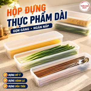 Combo 3 Hộp nhựa dài đựng mỳ ý, Hành lá, Đũa,Thìa, Hộp đựng thực phẩm dài có nắp đậy chống ẩm mốc