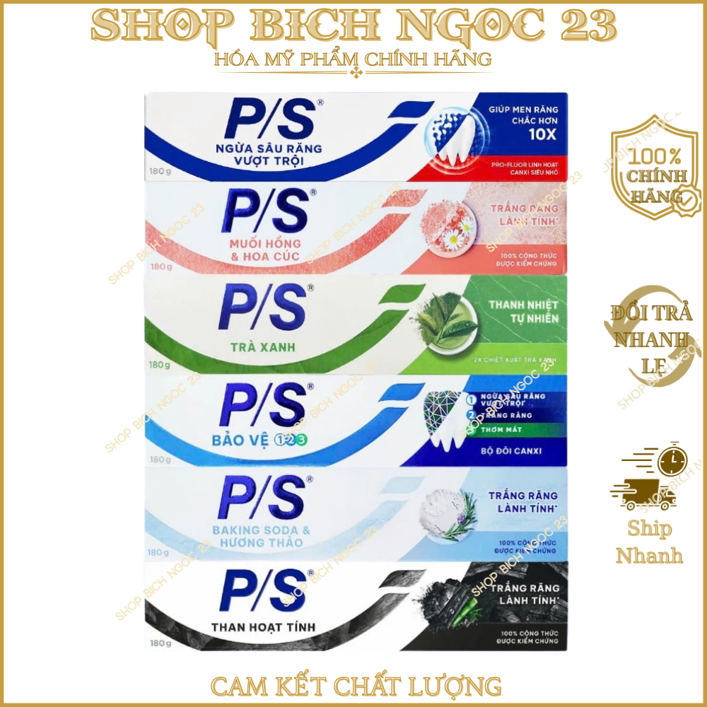 Kem Đánh Răng PS Trà Xanh,Than Hoạt Tính 180g, 230g