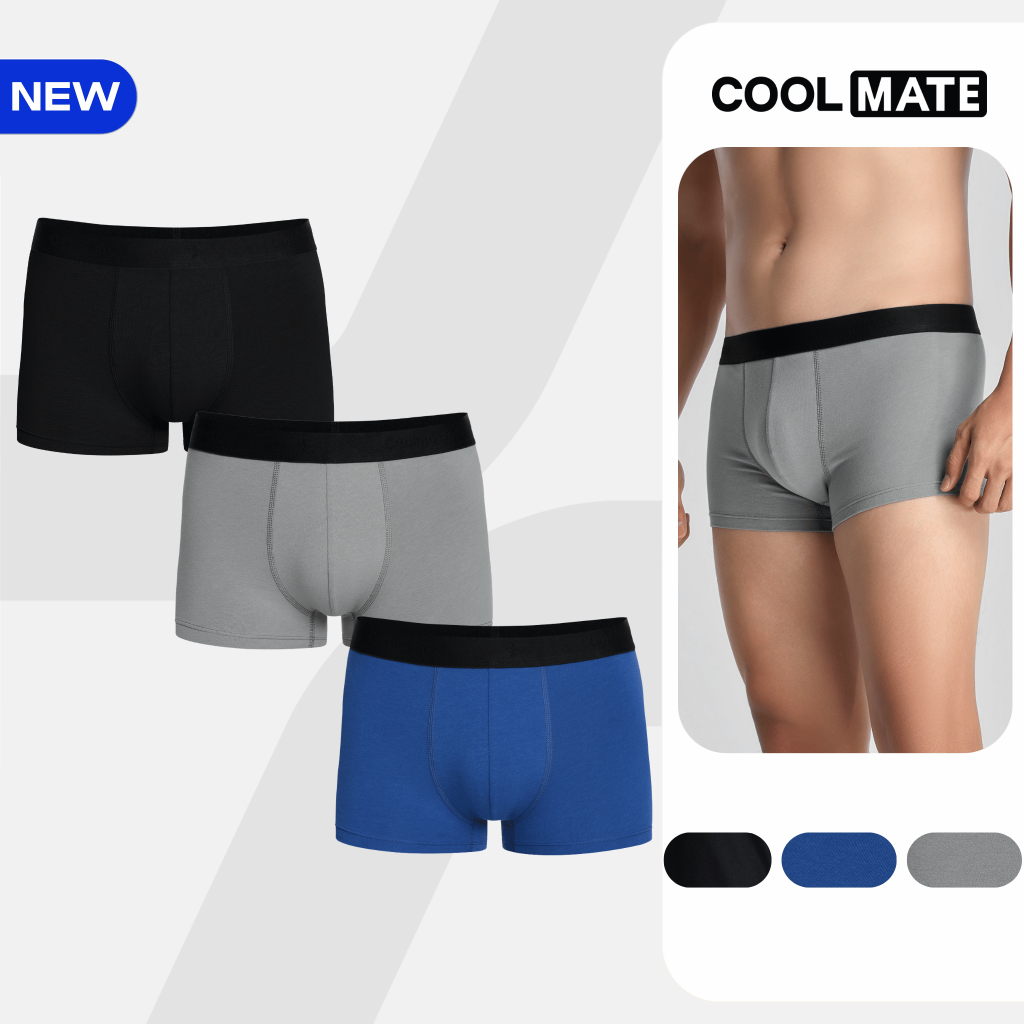 [MUA 3 TẶNG 1]Combo 03 Quần lót nam Trunk Cotton Co Giãn Essentials mềm mại, co giãn, thoáng mát Coolmate