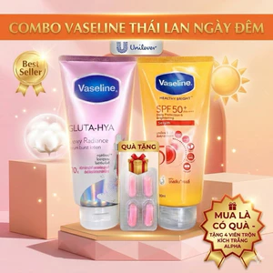 Combo Dưỡng Thể Vaseline Thái Lan Ngày & Đêm Gluta-Hya 300ml & SPF50 290ml - Tặng Kèm Viên Dưỡng Alpha Nâng Tông Da