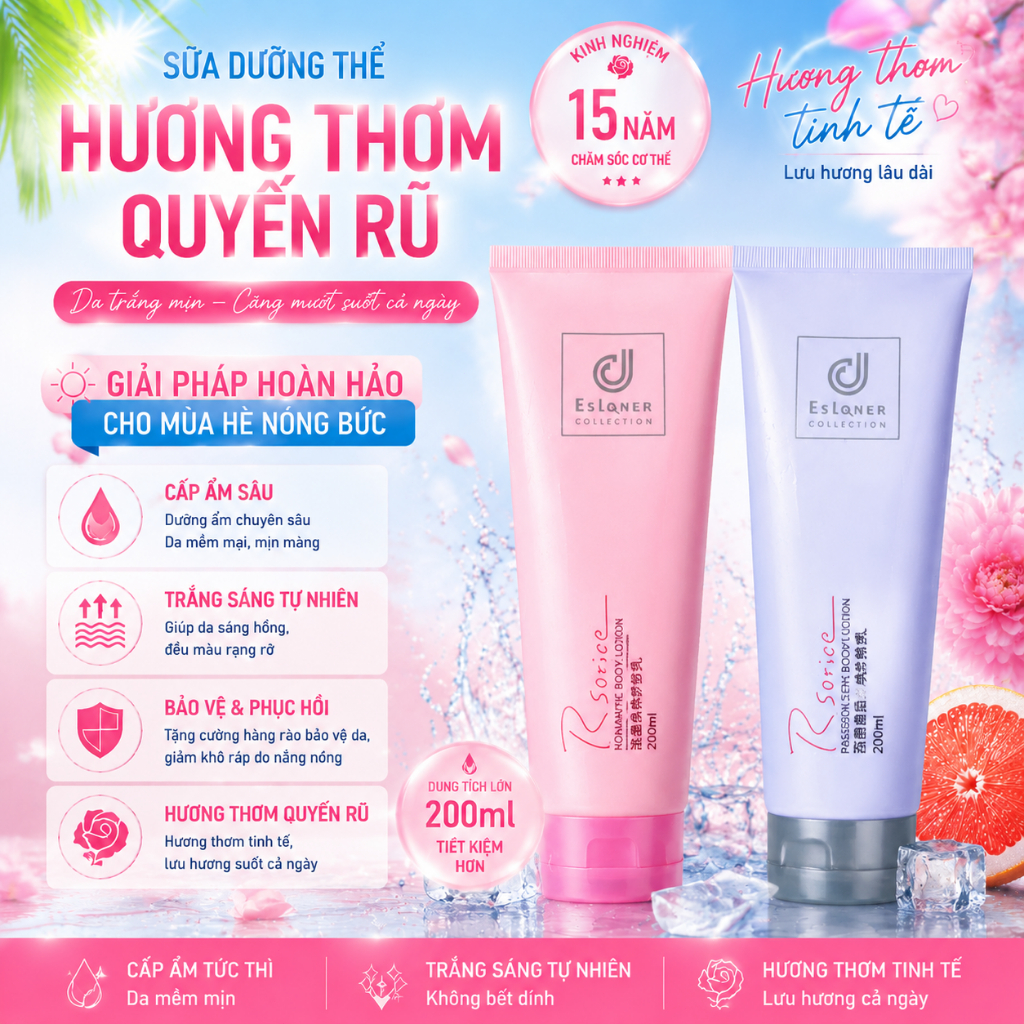 Kem, Sữa Dưỡng Thể Trắng Da Toàn Thân Hương Nước Hoa Thái Lan Rseries Hand and Body Lotion 200ml - Hàng Chính Hãng