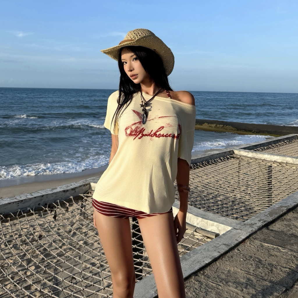 Bad Choices | Áo thun mỏng MELT TEE vải thun giấy in hình form boxy